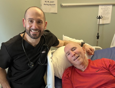 TIRR Memorial Hermann patient, John Eidman, works through rehabilitation with Dr. Chris Falco.