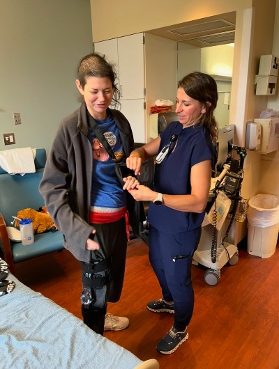 TIRR Memorial Hermann patient, April Favino, works with a physical therapist after accident.