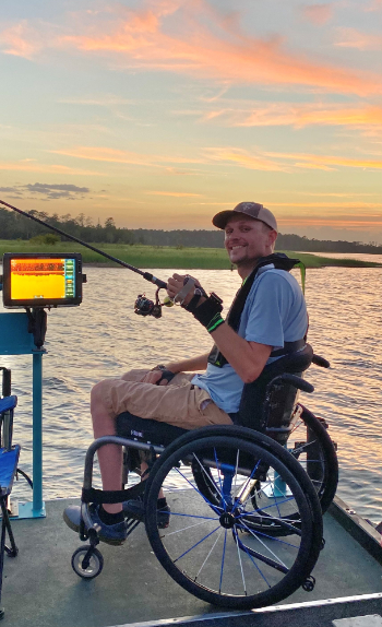 TIRR Memorial Hermann success story, Justin Gordy, is back to fishing.
