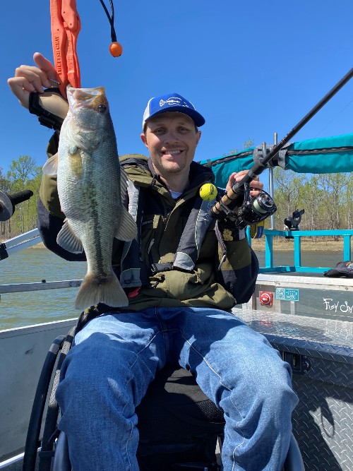 TIRR Memorial Hermann success story, Justin Gordy, shows off his freshest catch.