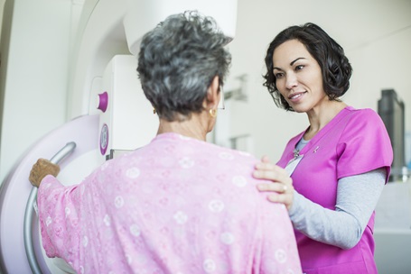 Patient getting a mammogram