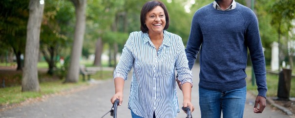 Woman walking with walker