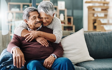 Man and woman embracing