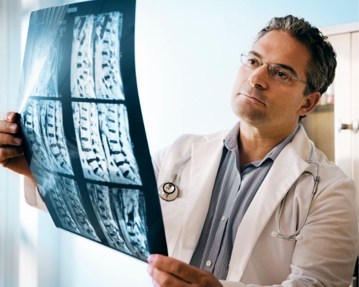 doctor looking at research