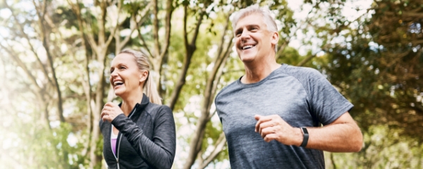 elder couple running